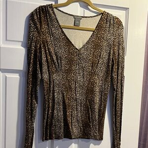 Ann Taylor Brown Leopard Print V-Neck Blouse